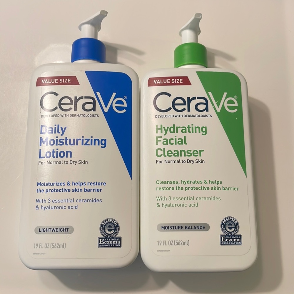 2 value size Cera Ve daily moisturizing lotion and hydrating facial cleanser